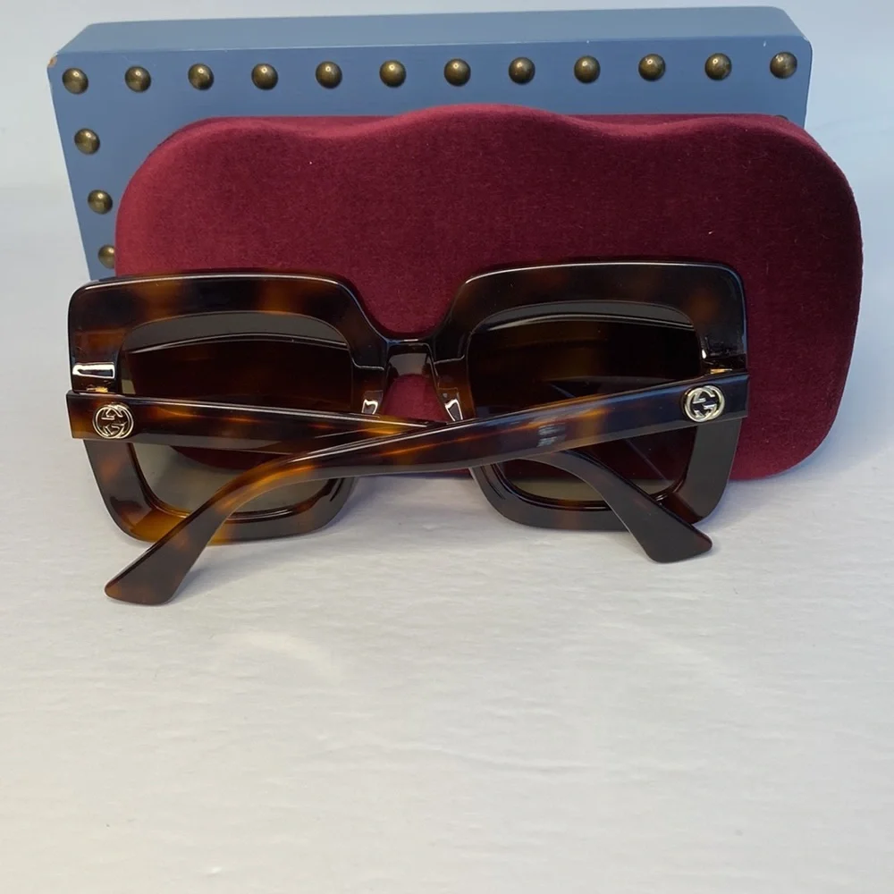 New - Gucci Oversized Square Havana Brown GG0328s 002 Sunglasses